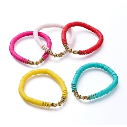 (52) Непрозрачная лаванда Стрейч браслеты, с бисером из полимерной глины хэйси, античные позолоченные бусины из сплава и латунные круглые бусины, разноцветные, 2-1/4 дюйм (5.7 см)