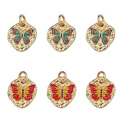 Настоящее золото 18K 6шт 2 латунные эмалированные подвески с покрытием из латуни, с прыжковых колец, без кадмия, без свинца и без никеля, плоские круглые с бабочкой, реальный 18 k позолоченный, 12.5x11x1.5 мм, отверстие : 3.4 мм, 3 шт / стиль