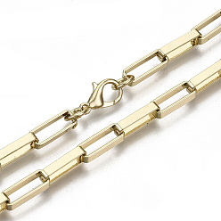 Light Gold Железа венецианские цепи, цепи коробки, плоские овальные скрепки кабельные цепи изготовление ожерелья, латуни с застежками омаров, несварные, золотой свет, 24.21 дюйм (61.5 см) в длину, ссылка: 14x5x3 mm, Перейти кольцо: 7x1 мм, 4.5 мм внутренним диаметром