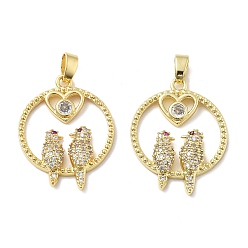 Настоящее золото 18K Подвески в виде птицы с сердцем из латуни с микропаве из кубических цирконий, без кадмия, без никеля и без свинца, реальный 18 k позолоченный, 26x20x3.5 мм, отверстие : 5x2.5 мм