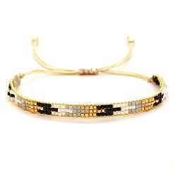 Черный Разноцветные плетеные браслеты из стеклянного бисера для женщин, регулируемые браслеты шнур, чёрные