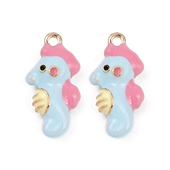 Sea Horse Эмалевые сплавы подвески с изображением животных из мультфильмов, золотой свет, морской конек, 19x10x6 мм, отверстие : 1.6 мм