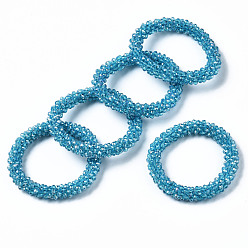 Sky Blue Faceted Transparent Glass Beads Stretch Bracelets, Rainbow Plated, Rondelle, Sky Blue, Inner Diameter: 2 inch(5cm)