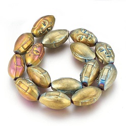 Rainbow Plated Electroplated Non-magnetic Synthetic Hematite Beads Strands, Buddha Head, Multi-color Plated, 25.5x15x14mm, Hole: 1.8mm, about 15pcs/strand, 15.15 inch(38.5cm)