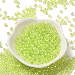 Light Green Glass Seed Beads, Inside Colours Lustered, Round, Light Green, 4x3mm, Hole: 1.4mm, about 7650pcs/pound