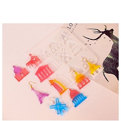 Building DIY силиконовые формы кулон, формы для литья смолы, для уф-смолы, изготовление изделий из эпоксидной смолы, здание, 144x134x5 мм, отверстие : 2~2.2 мм, внутренний диаметр: 39~49x28~46 мм