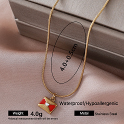 Envelope Colliers pendentifs vintage en acier inoxydable émaillé, or, rouge, enveloppe, 304 pouce (15.75 cm)