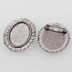 Античное Серебро Сплавочная фурнитура для броши, античный сплав, без кадмия и без свинца, с железными штифтами, античное серебро, овальный поднос: 25x18 мм, 36x30x2.5 мм, пины : 0.8 мм