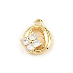 Letter O Латунные микропаве прозрачные кубические циркониевые подвески, долговечный, стойки покрытие, без кадмия и без свинца, реальный 18 k позолоченный, Письмо O, 9.5x8.5x3.5 мм, отверстие : 1.2 мм