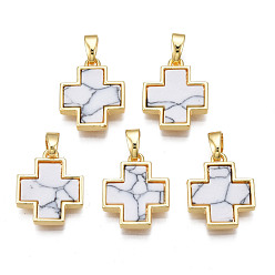 Бирюза Настоящие 18 к позолоченные латунные подвески, с синтетическими бирюзовый кабошон, без кадмия, без никеля и без свинца, крестик, бирюзовые, 15.5x13x2.5 мм, отверстие : 2.5x5 мм