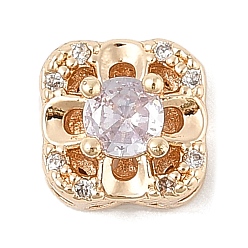 Лиловый Латунные микро проложить кубического циркония бусы, квадратные с цветком, без свинца и без кадмия, долговечный, сирень, 8.5x8.5x6.5 мм, отверстие : 1.6 мм