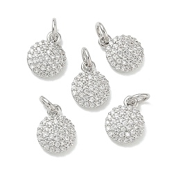 Platinum SHEGRACE Brass Clear Cubic Zirconia Charms, Flat Round Charms, Cadmium Free & Lead Free & Nickel Free, Platinum, 11.5x8.5x2.5mm, Hole: 3mm