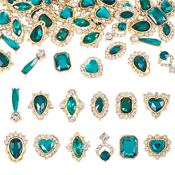 Изумруд 48шт 12 стили сплав горный хрусталь кабошоны, украшения для ногтей, разнообразные, изумруд, 10~15x5.5~11.5x2.5~5 мм, 4 шт / стиль