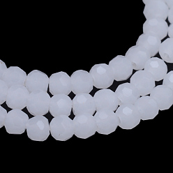 White Imitation Jade Glass Bead Strands, Faceted(32 Facets) Round, White, 8mm, Hole: 1mm, about 64~67pcs/strand, 18.50~19.69 inch(47~50cm)