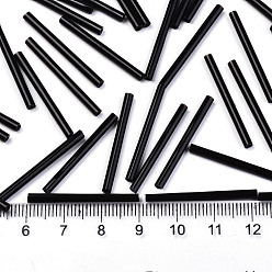 Black Glass Bugle Beads, Round Hole, Opaque Colours, Black, 30x2.5mm, Hole: 1mm, about 1500pcs/bag