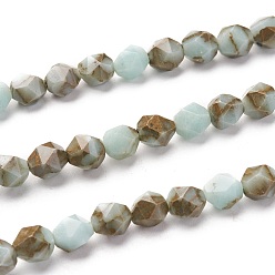 Светло-голубой Синтетические бирюзовые бусины с золотой линией, звезды вырезать круглые бусы, граненые, окрашенные, светло-голубой, 5.5~6 мм, отверстие : 1 мм, около 62 шт / нитка, 15.16 дюйм (38.5 см)