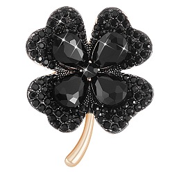 Черный Брошь с клевером из кубического циркония, значок из золотого сплава для рюкзака, чёрные, 42x50 мм