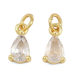Настоящее золото 18K Латунные микропаве прозрачные подвески с фианитом, слезинки, реальный 18 k позолоченный, 9x4.5x3.5 мм, отверстие : 2.5 мм