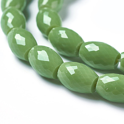 Морско-зеленый Непрозрачные сплошные цветные стеклянные бусины, граненые, рис, цвета морской волны, 11~11.5x8 мм, отверстие : 1.4 мм, около 60~61 шт / нитка, 26.3 дюйм ~ 26.9 дюйм (67~68.5 см)