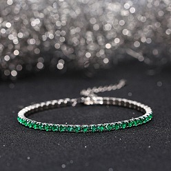 Vert Bracelet à maillons en argent sterling plaqué rhodium véritable plaqué platine, bracelets de tennis en zircone cubique, avec cachet s, verte, 925 pouce (925 cm)