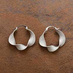 Платина Текстурированные витые серьги-кольца из латуни для женщин, платина, 33.5x8 мм
