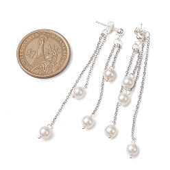 Plata Aretes de perlas naturales en la parte delantera y trasera, aretes con borlas y cadenas de aleación, plata, 72x6 mm