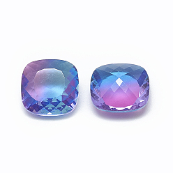 Sapphire Pointed Back Glass Rhinestone Cabochons, Two Tone, Square, Sapphire, 10x10x5mm