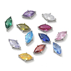 Stainless Steel Color 304 Stainless Steel Pave Cubic Zirconia Charms, Single Stone Charms, Horse Eye Charms, Mixed Color, Stainless Steel Color, 12x7x5mm, about 12pcs/set