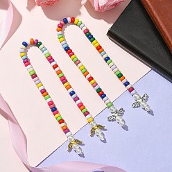 Mixed Color Acrylic Beads & Alloy Bookmark, Angle, Mixed Color, 210mm, 2pcs/set