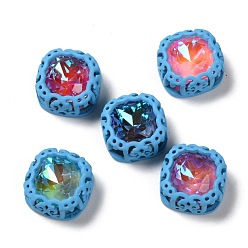 Темно-Голубой Шить на горный хрусталь, флуоресцентный стиль мокко, стекло горный хрусталь, с латунной фурнитурой , аксессуары для одежды, квадрат, разноцветные, глубокое синее небо, 12.5x12.5x6 мм