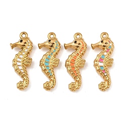 Sea Horse 304 нержавеющей стальной эмали подвески, реальный 18 k позолоченный, ионное покрытие (ip), cmешанных цветов, морской конек, 26x10x4.5 мм, отверстие : 1.2 мм