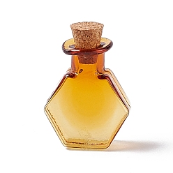 (932FM) Темно-синий аква-матовый с подкладкой Шестигранный кукольный домик миниатюрные стеклянные пробки бутылки орнамент, стеклянные пустые бутылки желаний для украшения кукольного дома, темно-золотистые, 3 см, Бутылка: 25x20.5x8.5 мм