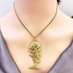 Настоящее золото 18K 304 Женские ожерелья с подвеской в форме рыбьей кости из нержавеющей стали, ионное покрытие (ip), реальный 18 k позолоченный, 16.14 дюйм (41 см)