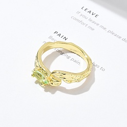 Настоящее золото 18K Кольца-манжеты из конского глаза с кубическим цирконием, украшения из латуни для женщин, долговечный, стойки покрытие, без свинца и без кадмия, реальный 18 k позолоченный, внутренний диаметр: 17.5 мм