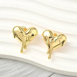 Настоящее золото 18K Серьги-гвоздики из латуни в форме тающего сердца, стойки покрытие, долговечный, без кадмия и без свинца, реальный 18 k позолоченный, 25.5x23 мм