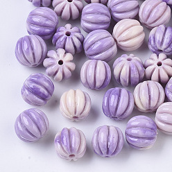 Lilac Synthetic Coral Corrugated Melon Beads, Dyed, Two Tone, Corrugated Round, Lilac, 10~11x11.5mm, Hole: 1.5mm