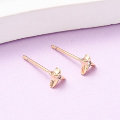 Настоящее золото 18K Серьги-гвоздики из латуни с прозрачным фианитом и прозрачным фианитом, реальный 18 k позолоченный, 5x5 мм