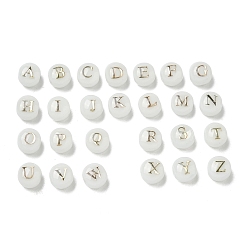 Белый 26шт. прозрачные стеклянные бусины, плоский круглый с алфавитом a ~ z, белые, 8x7.5x6.5 мм, отверстие : 1.5 мм