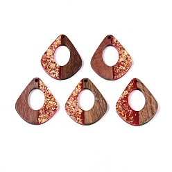 (123L) Белый крем непрозрачный блеск Подвески из непрозрачной смолы и орехового дерева, слезинки, с блестящей пудрой и золотой фольгой, огнеупорный кирпич, 32.5x27.5x3 мм, отверстие : 2 мм