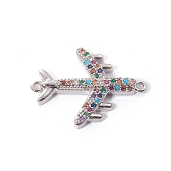 Платина Соединители из латуни с микропаве и кубическим цирконием, самолет, красочный, платина, 24x19x3 мм, отверстие : 1 мм