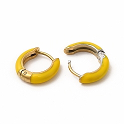 Gold Enamel Hoop Earrings, Real 18K Gold Plated 316 Surgical Stainless Steel Jewelry for Women, Gold, 13x14x3mm, Pin: 1mm