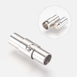 Stainless Steel Color Smooth 304 Stainless Steel Locking Tube Magnetic Clasps, Column Magnetic Closure, Stainless Steel Color, 18x5mm
