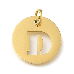 Letter D Ионное покрытие (ip) 304 подвески из нержавеющей стали, с целью перехода в кольце, лазерная резка, плоский круглый с подвеской в виде буквы, реальный 18 k позолоченный, Буква D, 20x1 мм, отверстие : 4.5 мм