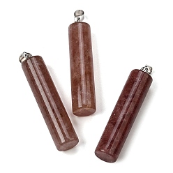 Клубничный Кварц Натуральный клубника кварц большие подвески, Подвески в виде колонн с 304 защелкивающимися креплениями из нержавеющей стали, цвет нержавеющей стали, 54.5~56x12~14 мм, отверстие : 6x4 мм