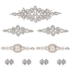 Crystal Rhinestone Appliques, for Bride Headband, Belt, Dress, Sash, Flower, Crystal, 32~250x48~90x3~7mm, 9pcs/set