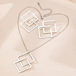 Платина Комплект из ожерелья с подвеской в виде ромба и серег-гвоздиков из сплава, платина, 400 мм