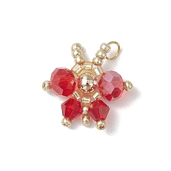 Малиновый Подвески-бабочки из стеклянного бисера, с 304 открытыми соединительными кольцами из нержавеющей стали и стеклянными бусинами, малиновый, 17x16.5x6 мм, отверстие : 2.5 мм