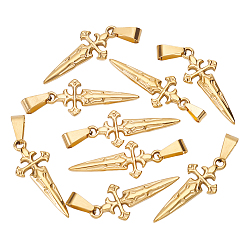 Золотой 304 подвески из нержавеющей стали, меч, золотые, 34x14x3 мм, отверстие : 4x8 мм, 10 шт / коробка