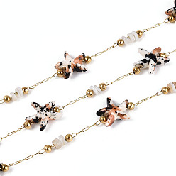 Шоколадный Ручная работа 316 цепочки из нержавеющей стали в форме морской звезды, с синтетической бирюзой, ракушками и бусинами из нержавеющей стали, пайки, с катушкой, реальный 18 k позолоченный, ионное покрытие (ip), цвет шоколада, 10x9~9.5x4 мм, около 16.40 футов (5 м) / рулон