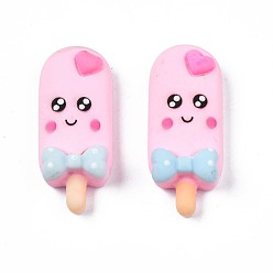 Pearl Pink Opaque Resin Cabochons, Ice Cream with Smiling Face, Pearl Pink, 24x10x1.4mm